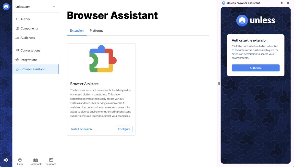 Authorize the browser assistant extension