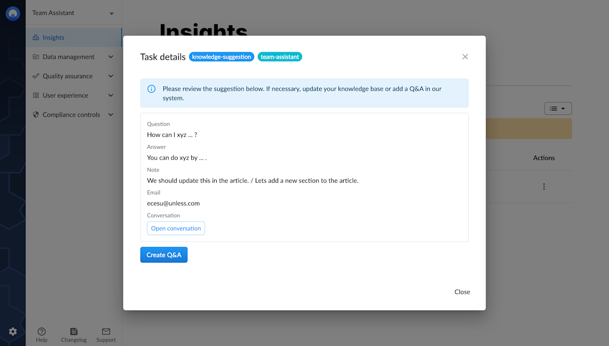 The task detail view in your Unless dashboard