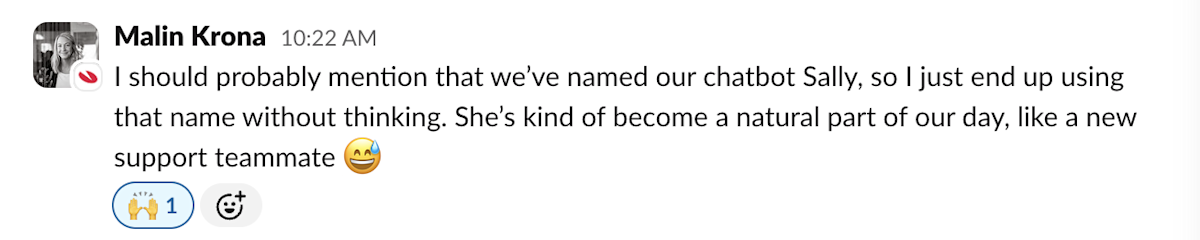 Malin Krona's Slack message