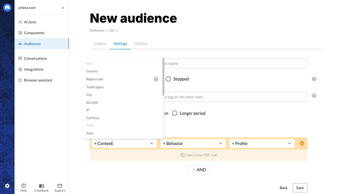 Context based audience settings