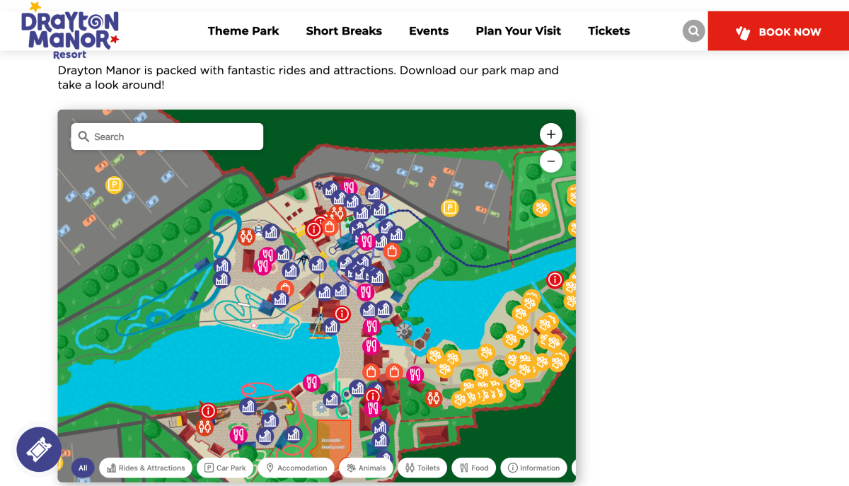 The park map component as seen on a Convious partner website