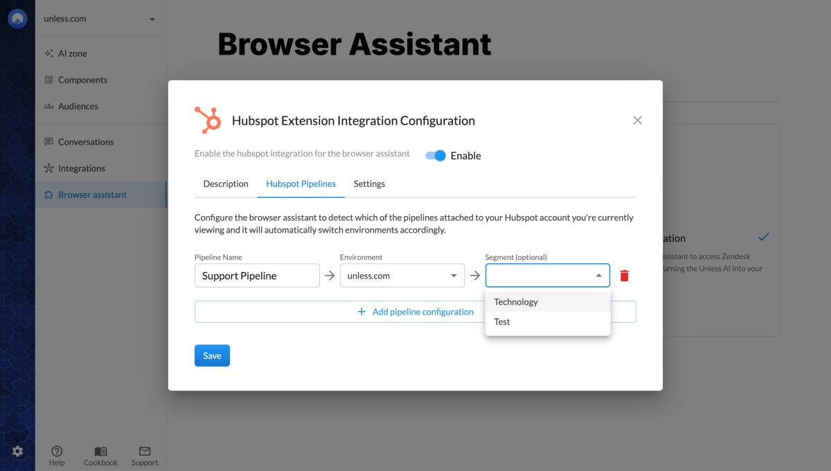 Browser assistant extension configuration