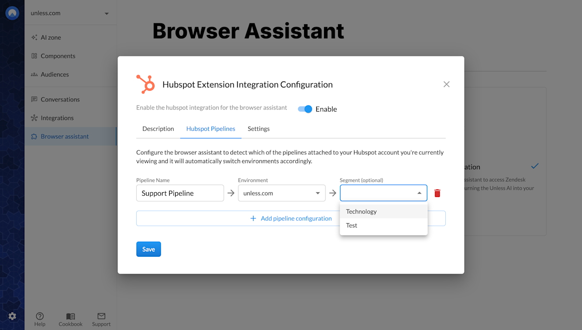 Browser assistant extension configuration