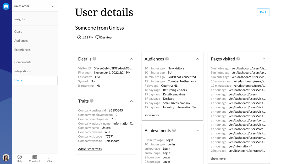 User details page