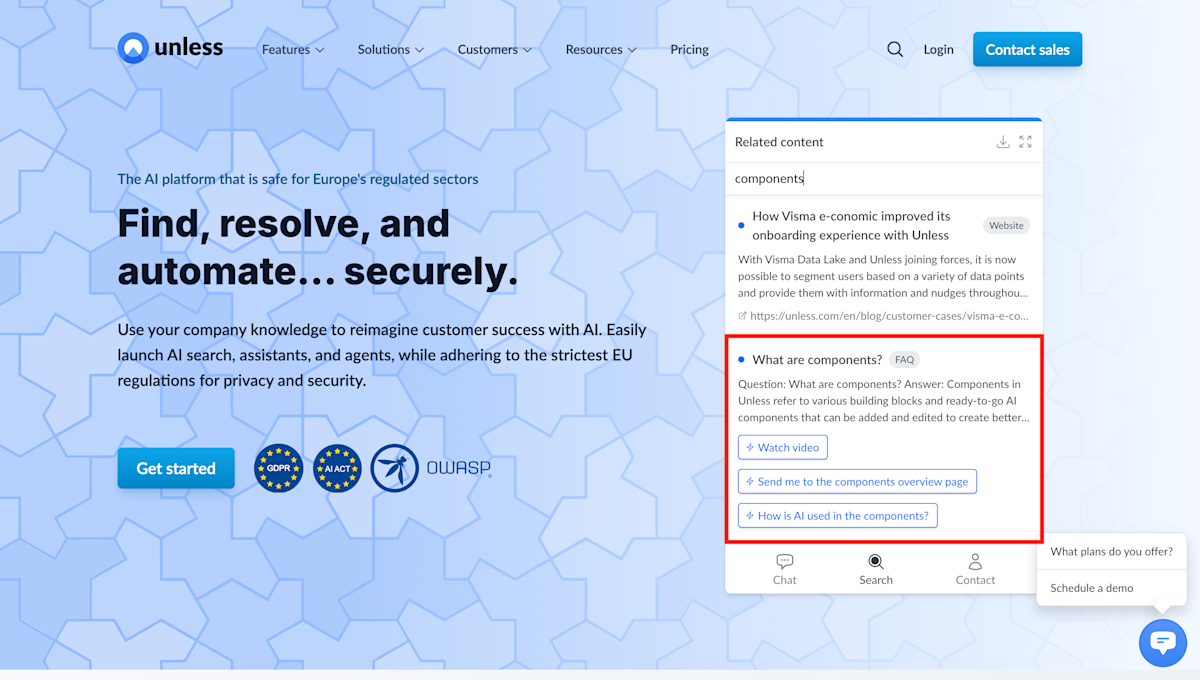 Search results showing a source with multiple actions