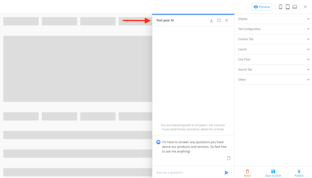 Test your AI opens in the new editor view