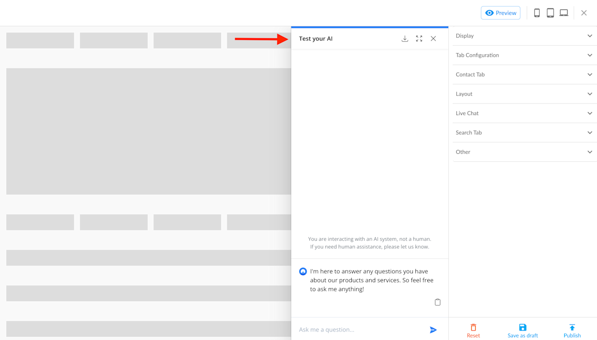 Test your AI opens in the new editor view