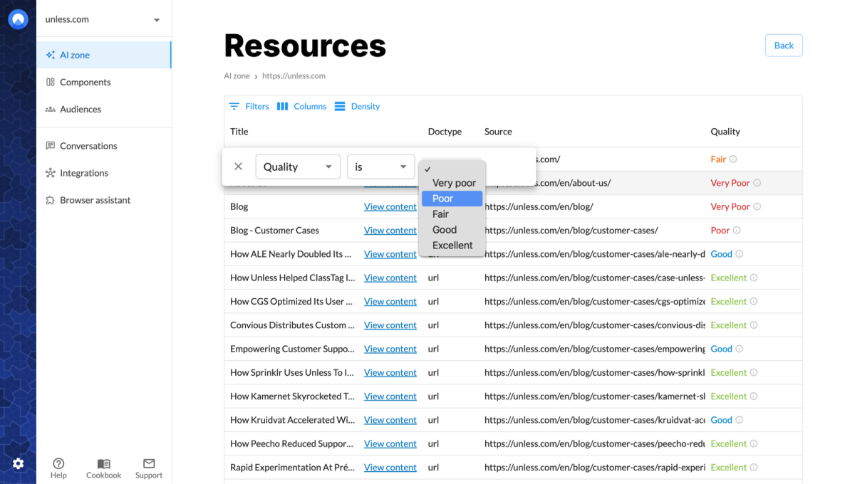 Filter your sources based on quality score to troubleshoot more easily