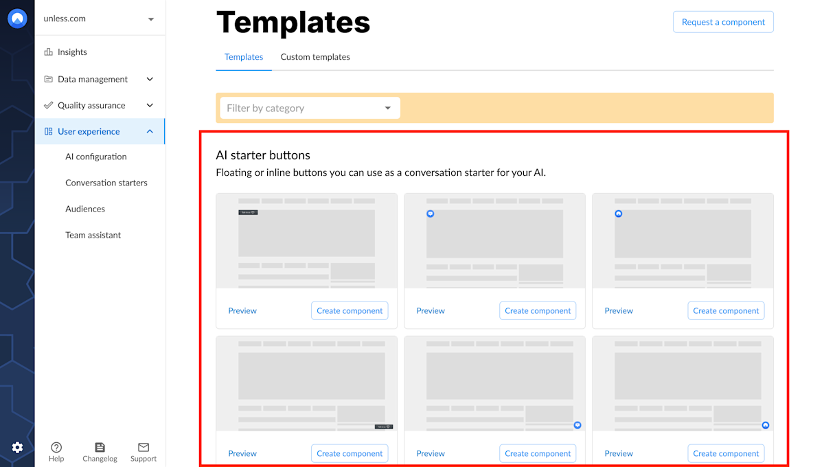 AI starter button templates to choose from