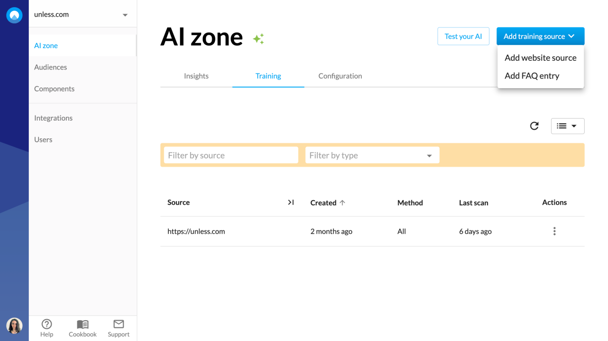 AI zone - add training source