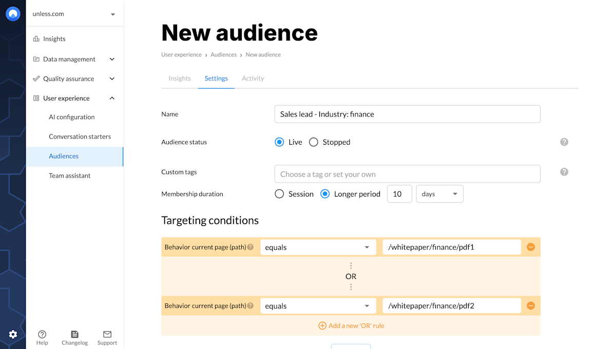 Audience: sales lead finance industry