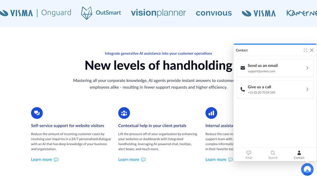 Floating button example with contact tab from the Unless website