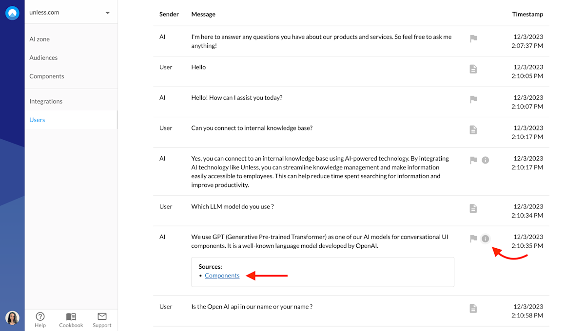 Conversation details page - sources