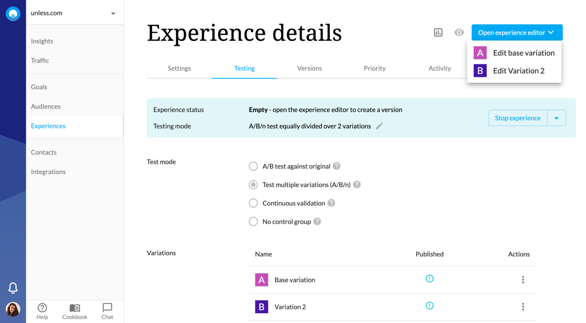unless-experience-testing-variations