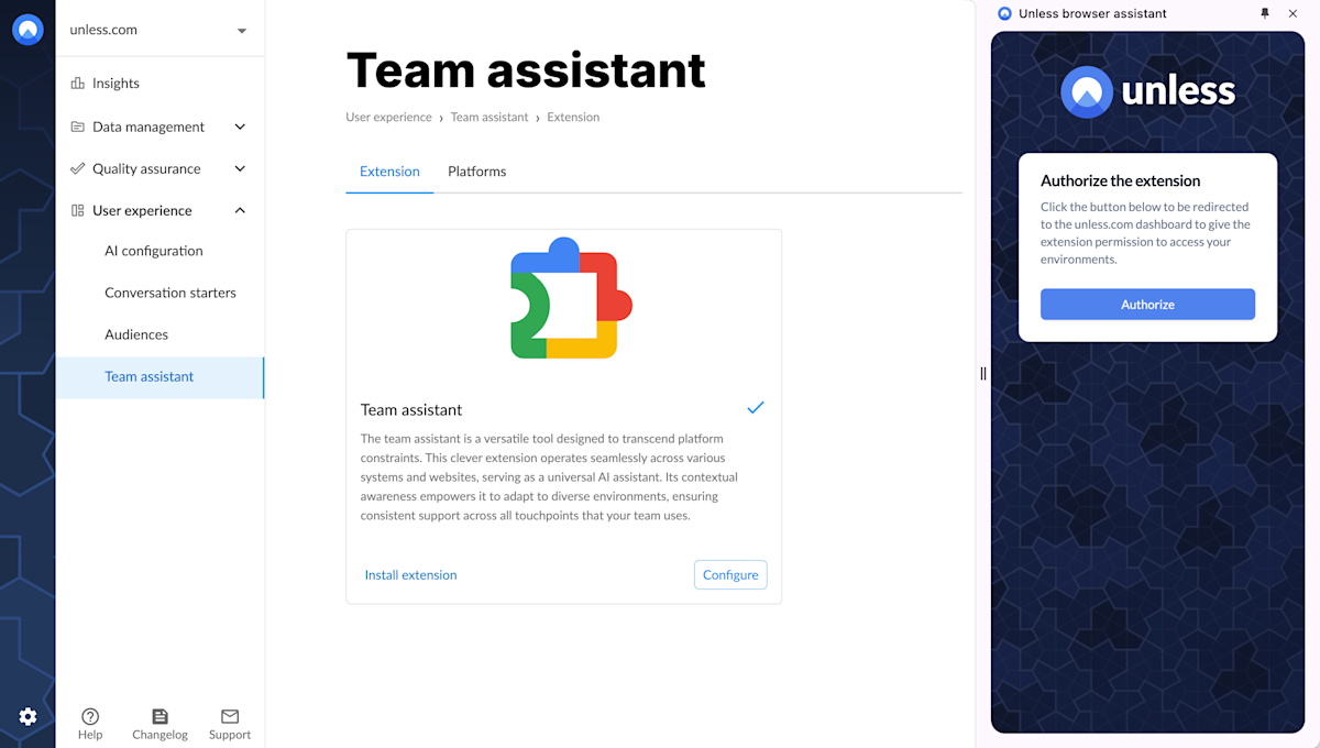 Authorize the team assistant extension