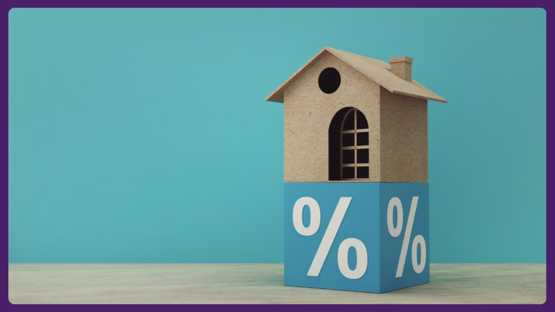 A model house sitting on a blue block marked with percentage symbols.