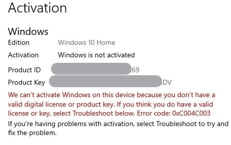 windows 10 activation error 0xC004C003