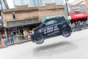 Picture of floating smart car in Austin