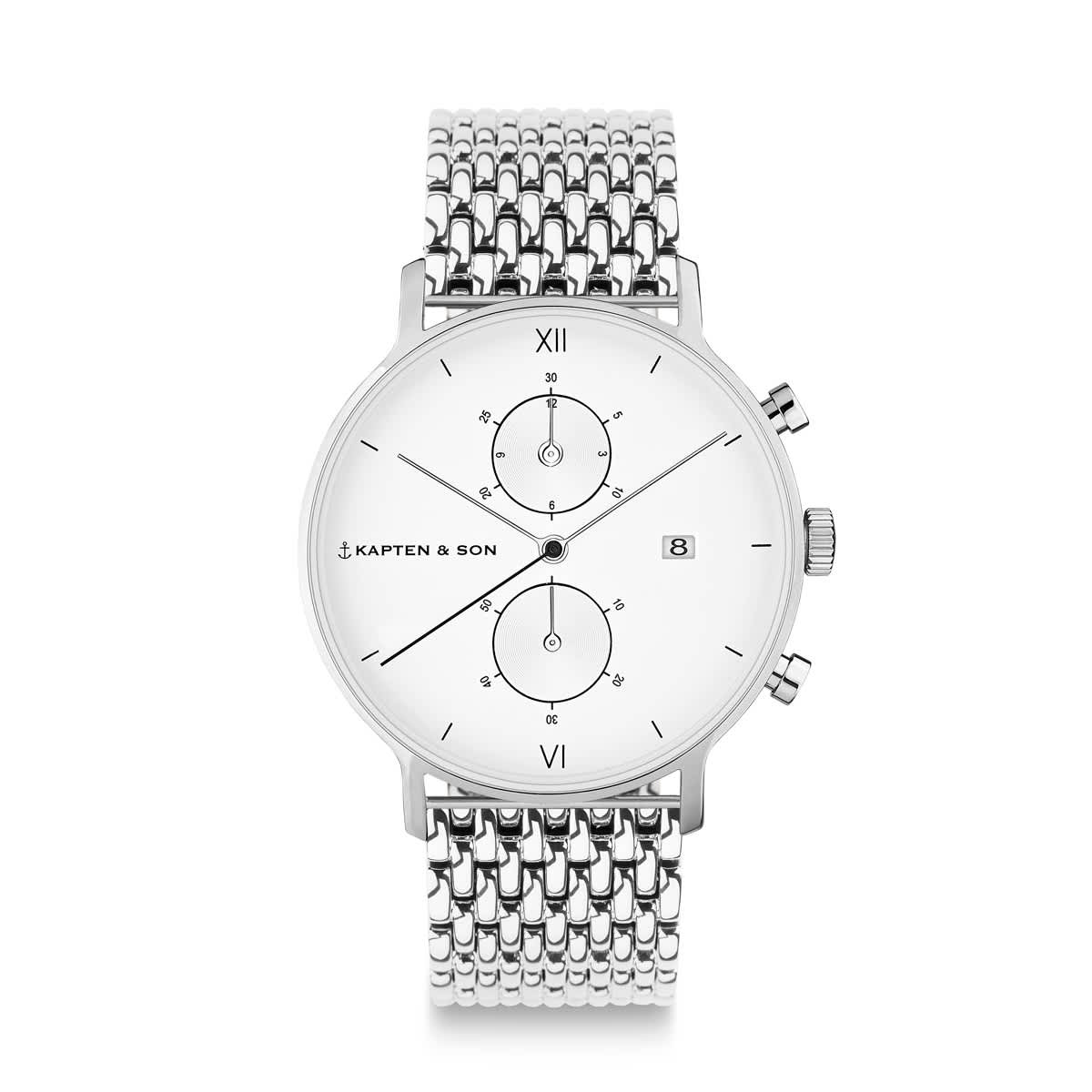 Chrono Silver Woven Steel – Watches | Kapten & Son