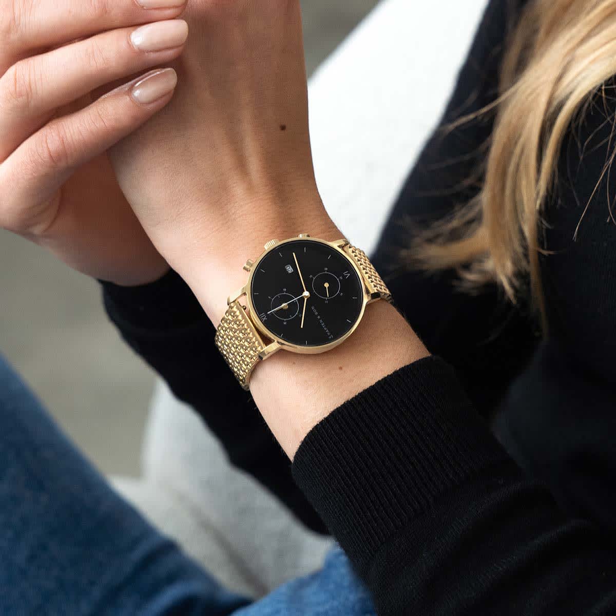 Chrono Small Gold Black Woven Steel _thumbnail_5