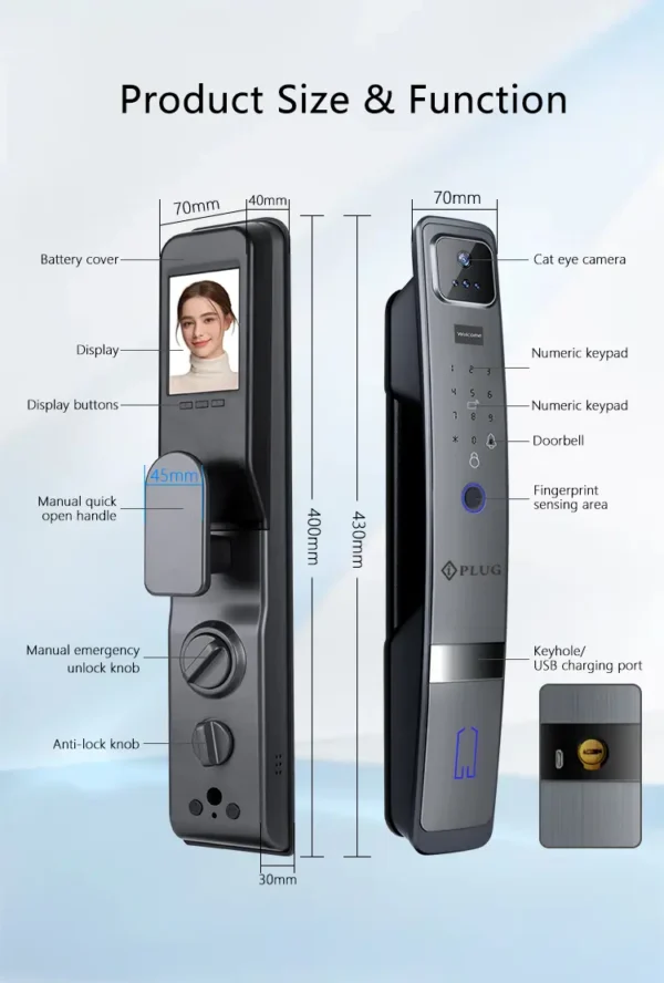CHRON- H20-P Smart Fingerprint Door Lock With Face Identification And Card Unlock Function