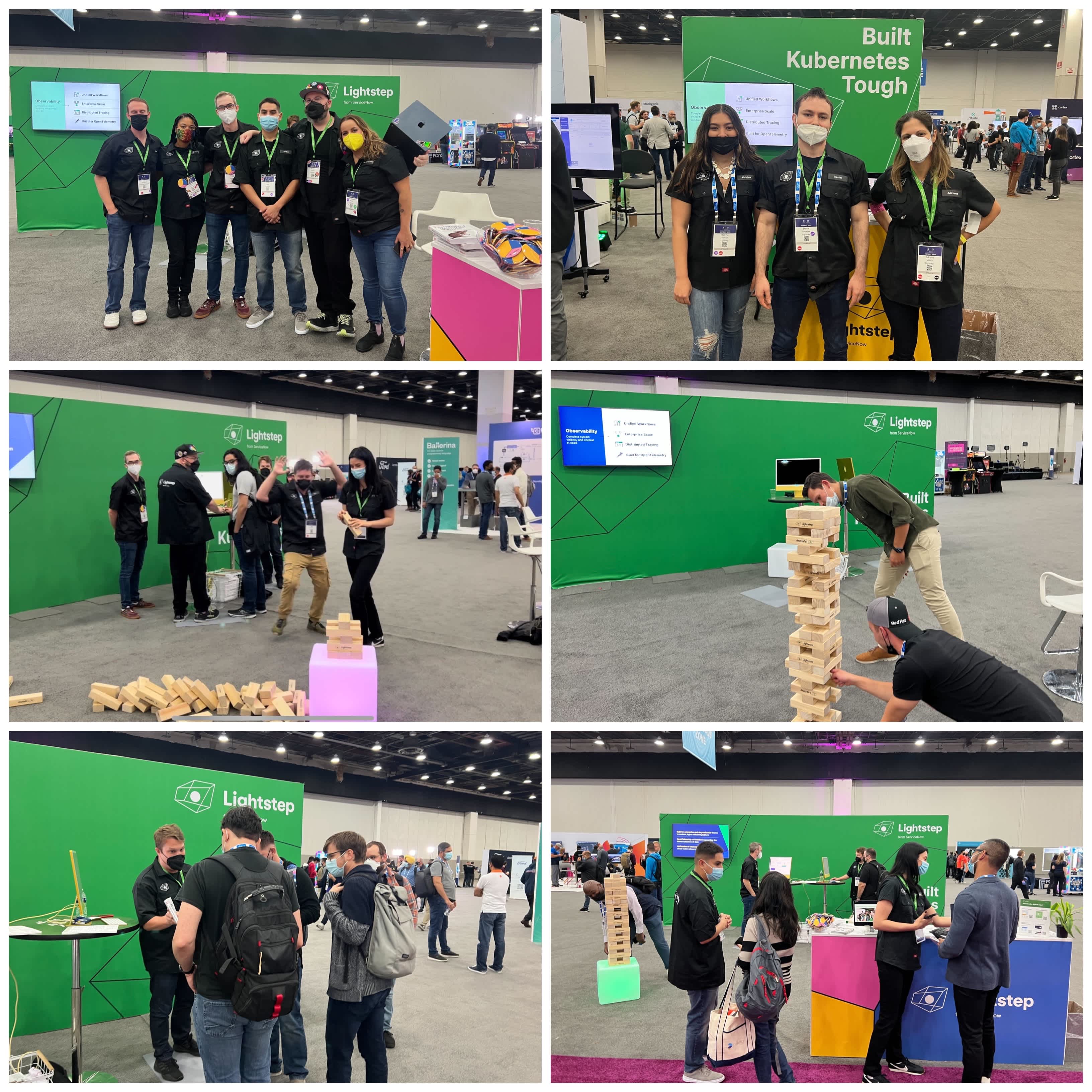 Collage of the Lightstep booth at KubeCon