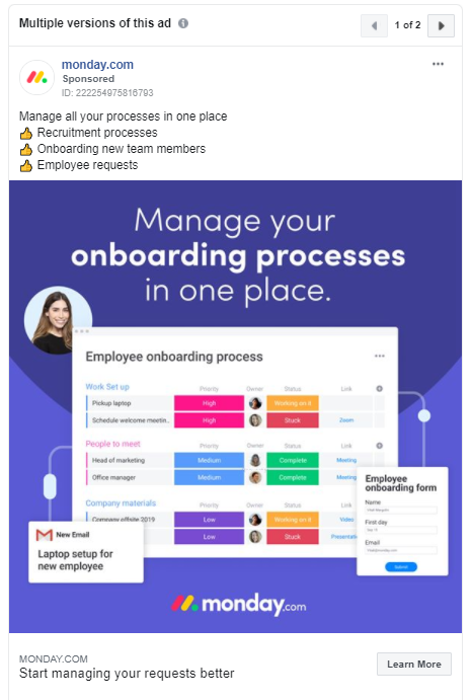monday.com Facebook Ad 3