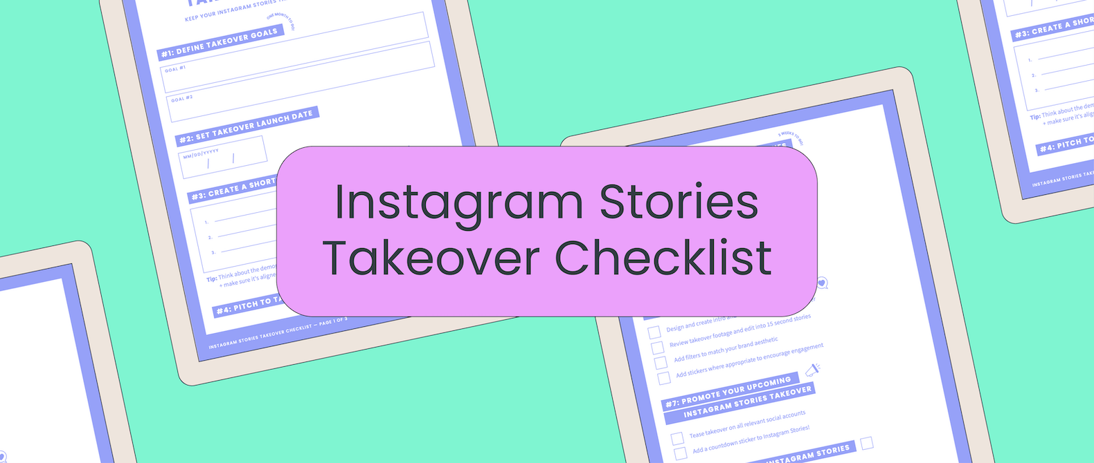 Image reading Instagram Stories Takeover Checklist on blue background with checklist pattern
