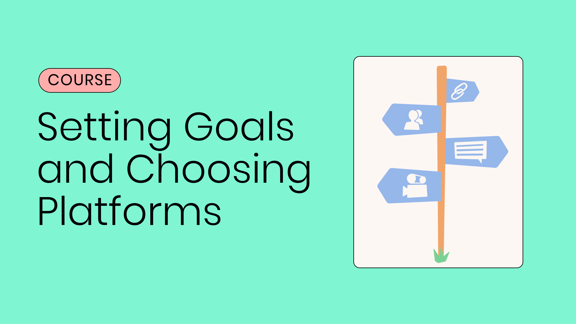 Graphic image of text referring to the course title "Setting Goals and Choosing Platforms" on social media.