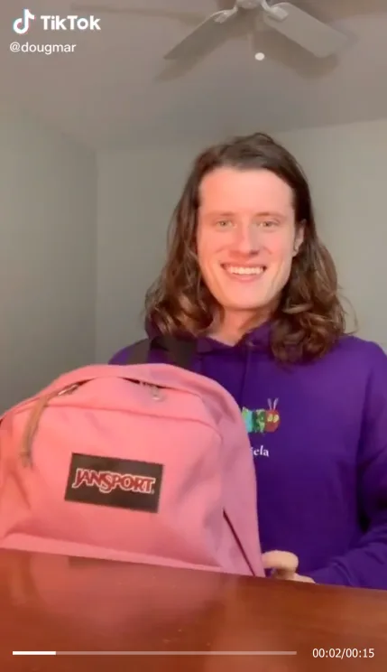 Still of TikTok from DougMar with a pink JanSport backpack