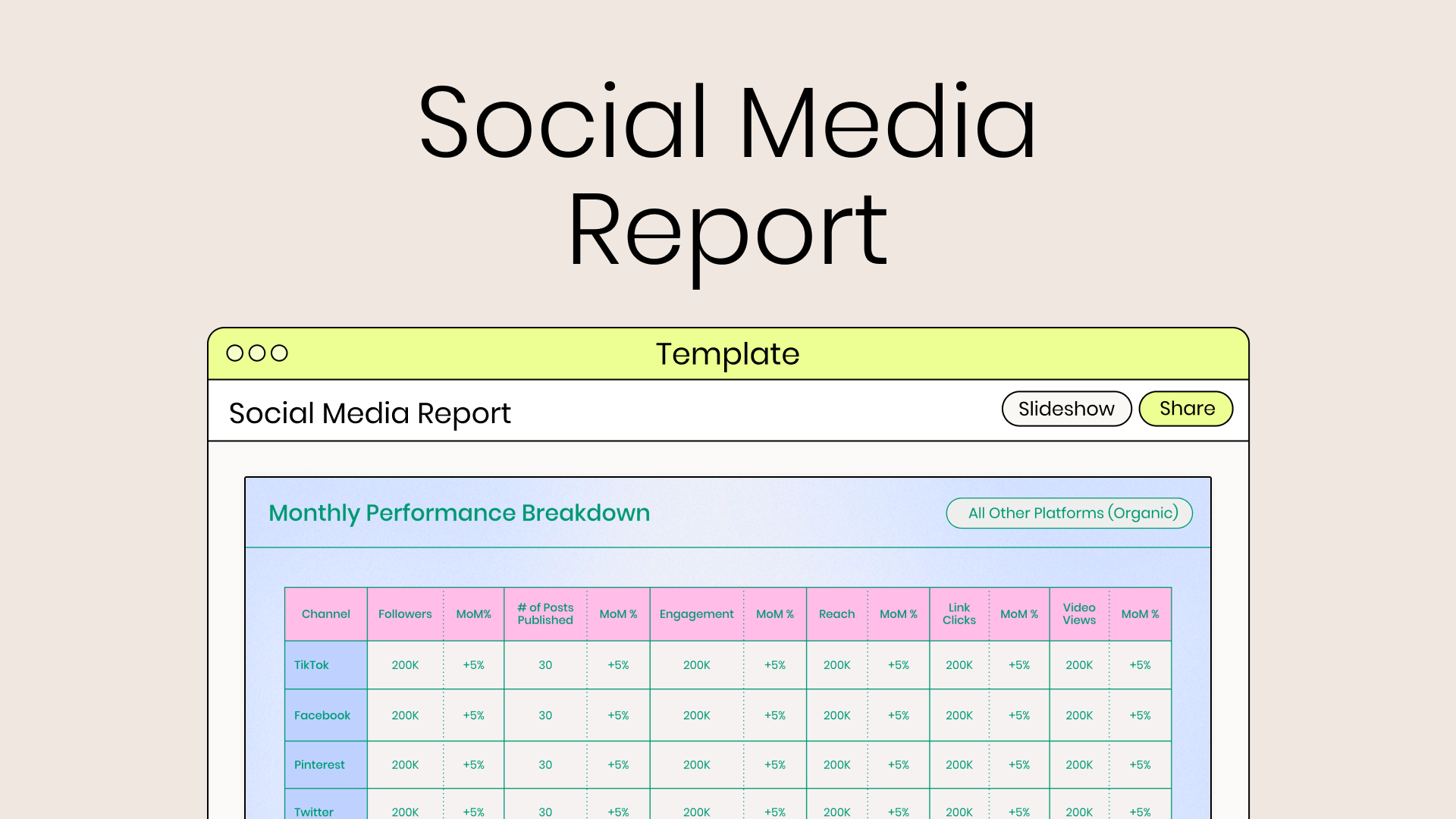 Social media report example of monthly performance breakdown chart