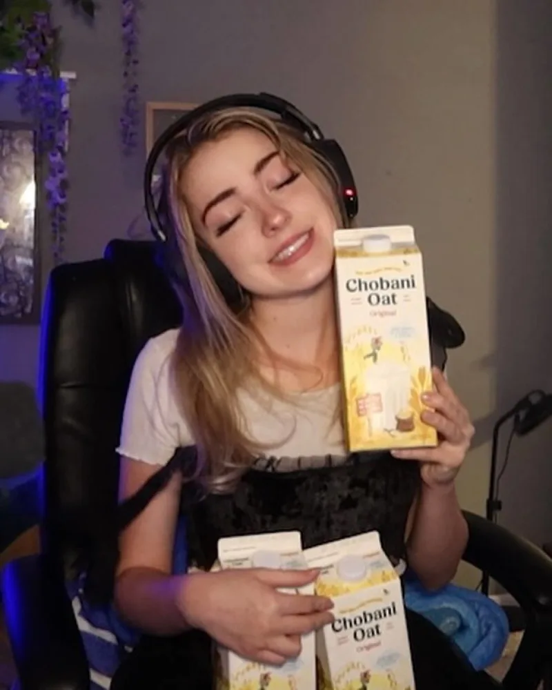 Instagram posts of Twitch influencer Sylveey posing with Chobani Oat Milk products