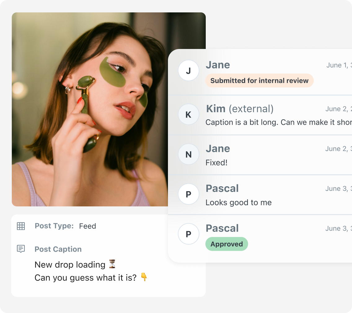 Feedback on a beauty post in the Later Social Media Management app
