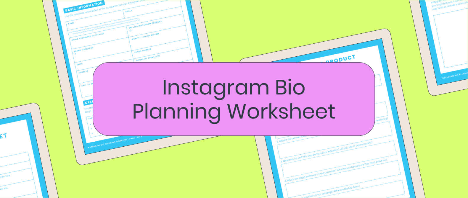 Decorative header image reading Instagram Bio Planning Worksheet with worksheet image in background
