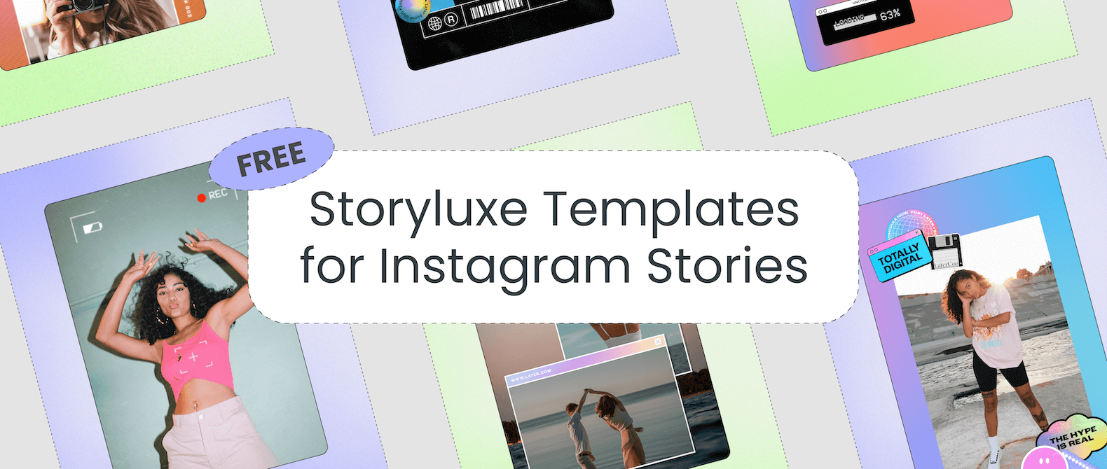 Stills of Instagram stories with text overlay reading Free Storyluxe Templates for Instagram Stories