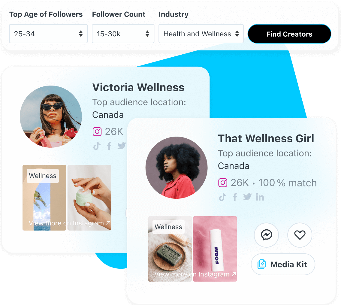 The Later creator database connects brands to creators. Find creators by audience age, follower count, and industry