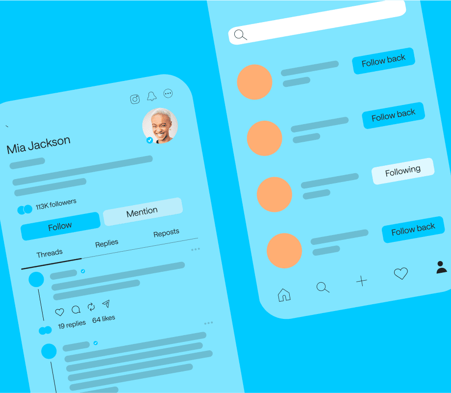 Graphic of Threads profile on a blue background