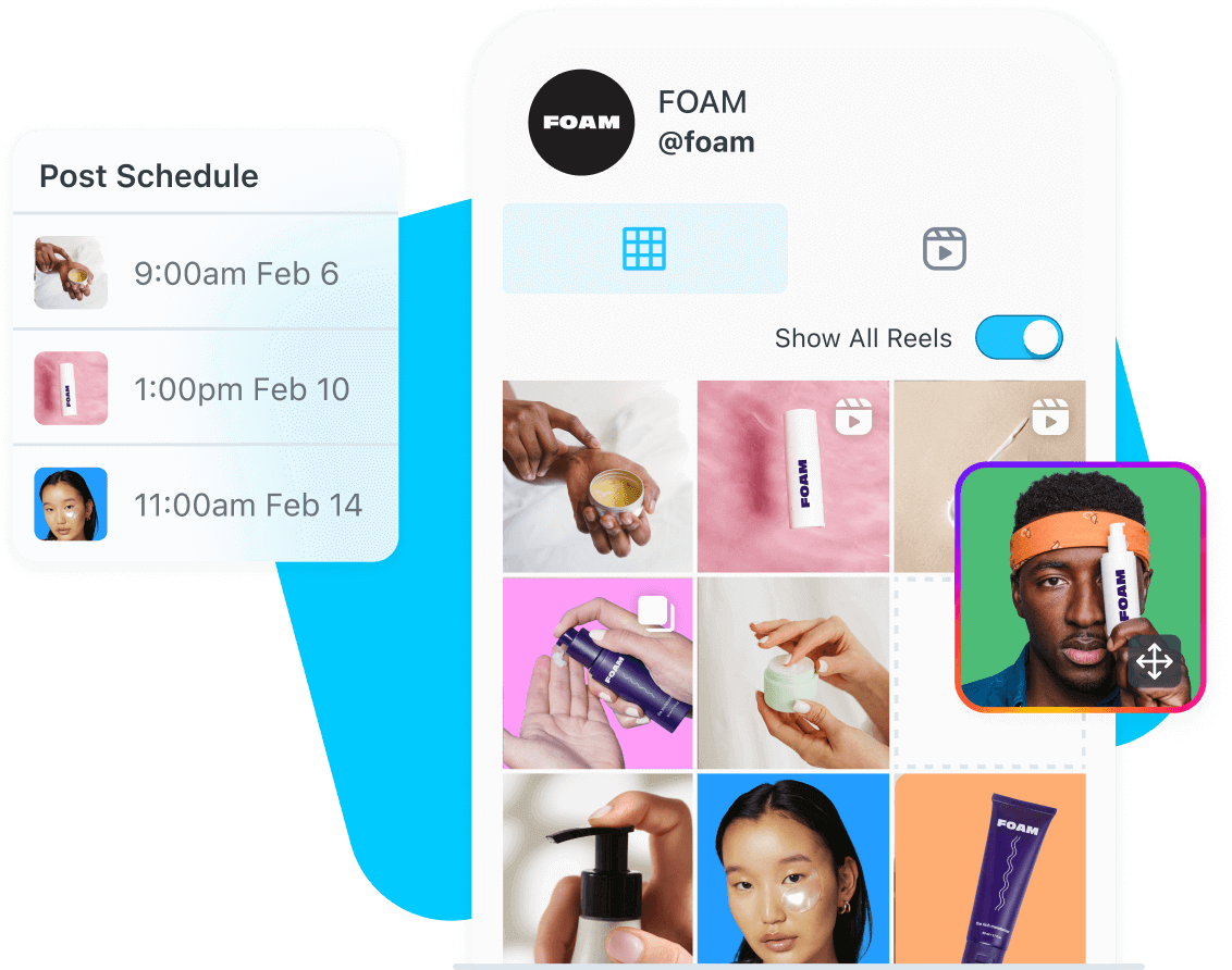  Skincare brand uses Later to schedule posts and preview its Instagram feed