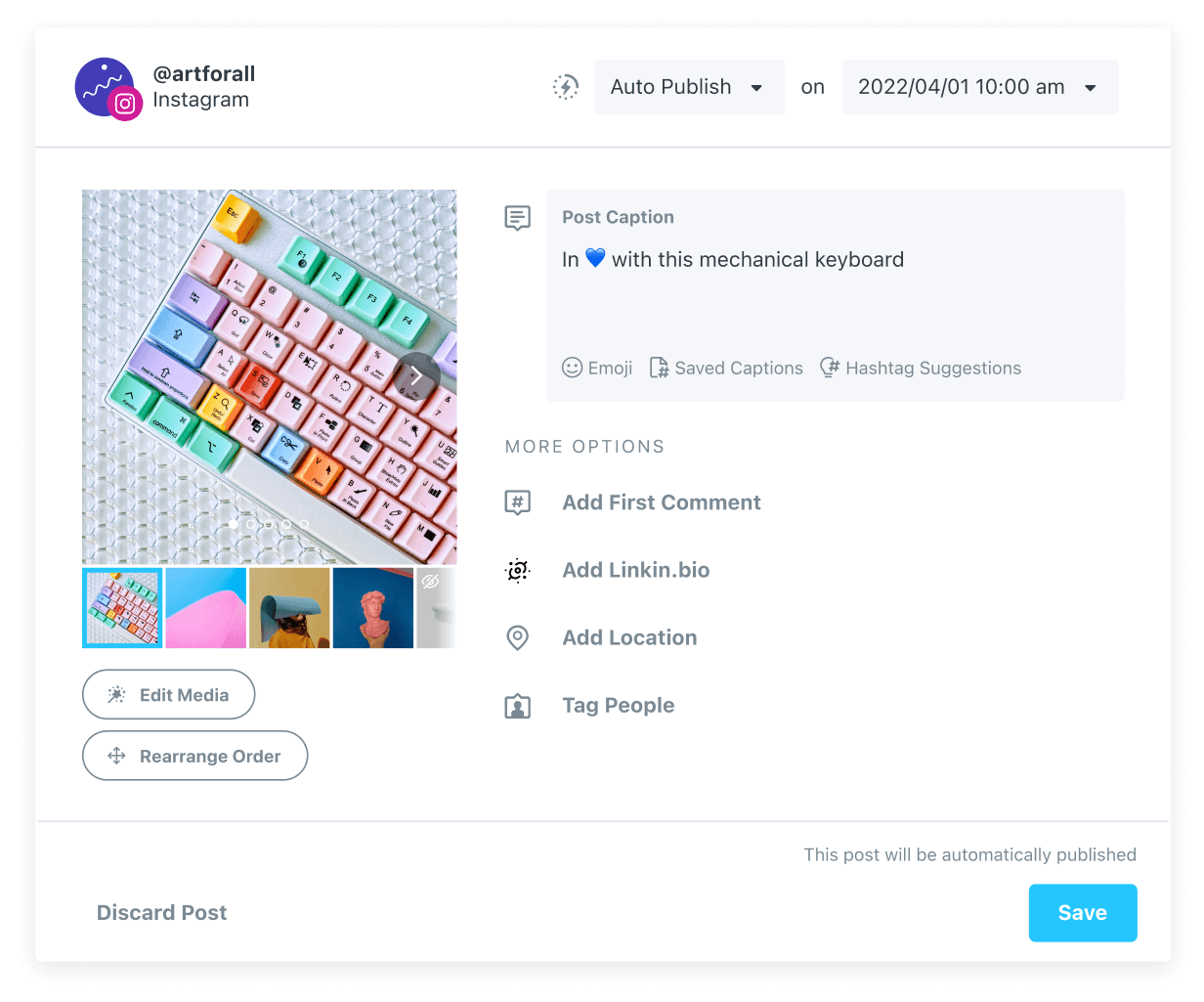 Instagram Carousel Posts scheduled for autopublishing using Later