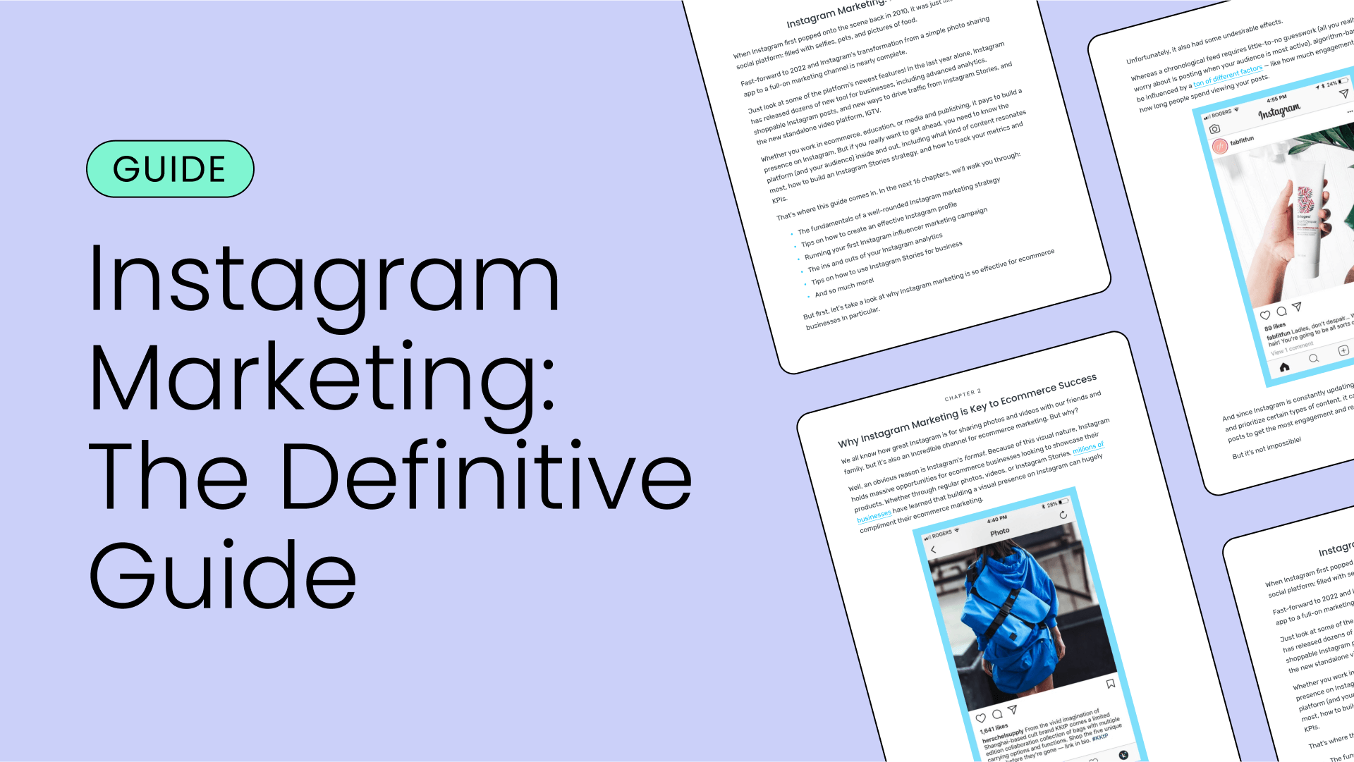 Thumbnail image with the title “instagram marketing: the definitive guide” beside a collage of sample images of the guide