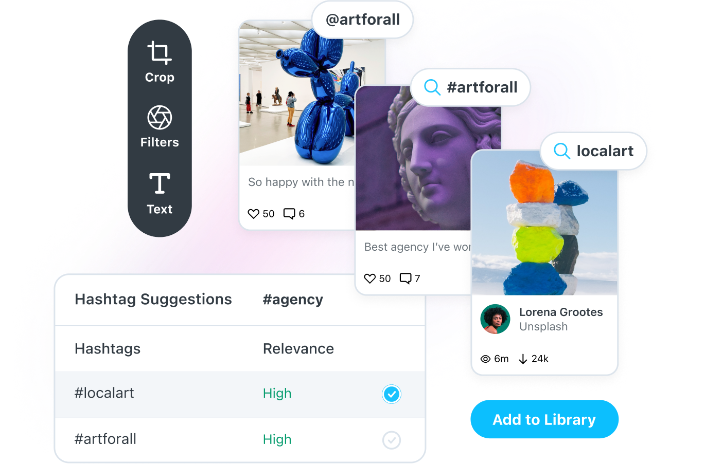 Hashtag Suggestions and UGC search tools available within the Later social media app