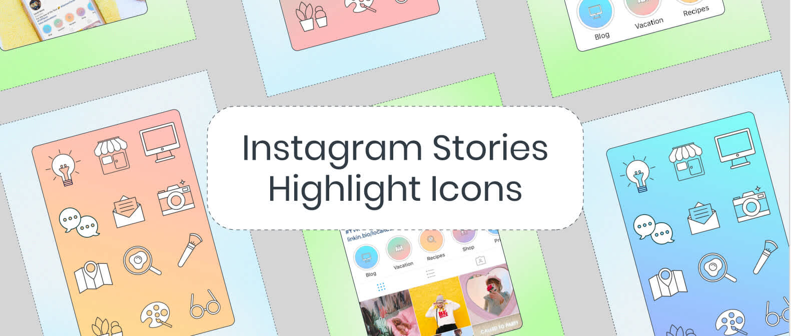 Image reading Instagram Stories Highlight Icons with graphics of highlight icons behind text