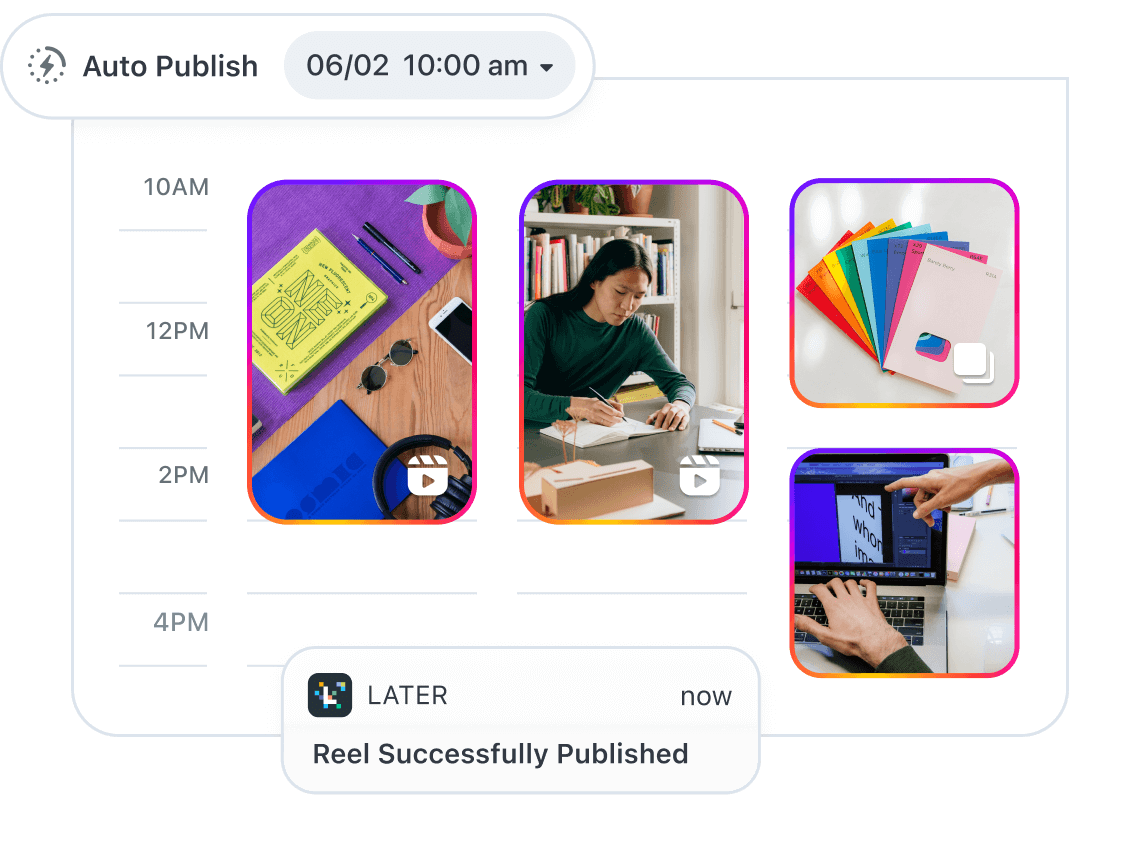 B Studio uses Later as a content calendar to plan and auto publish Reels and feed posts months in advance