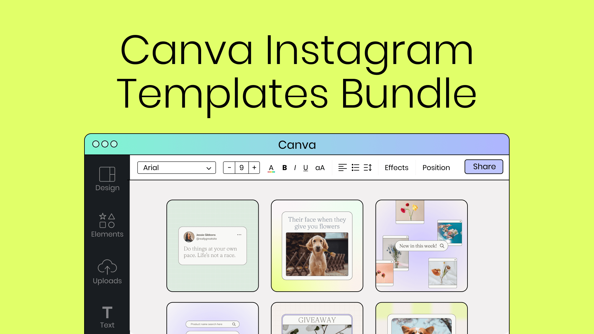 Thumbnail image showing Canva template designs including a meme image with a dog, an inspirational quote, and more