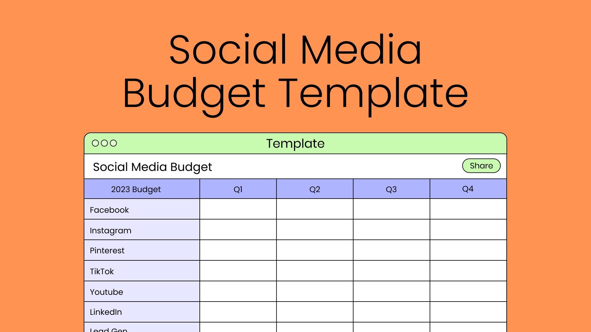 Free downloadable social media budget template from Later