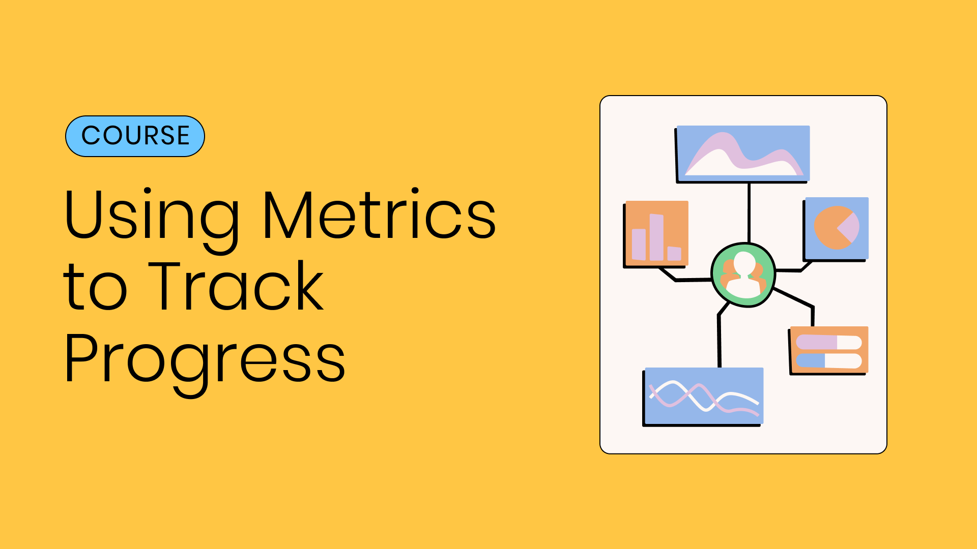 Graphic image of text referring to the course title "Using Metrics to Track Progress" on social media. 