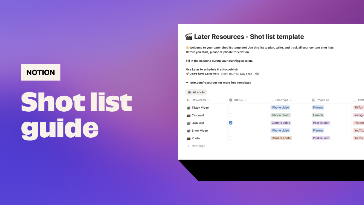 Shot list template for content creation [Notion] thumbnail