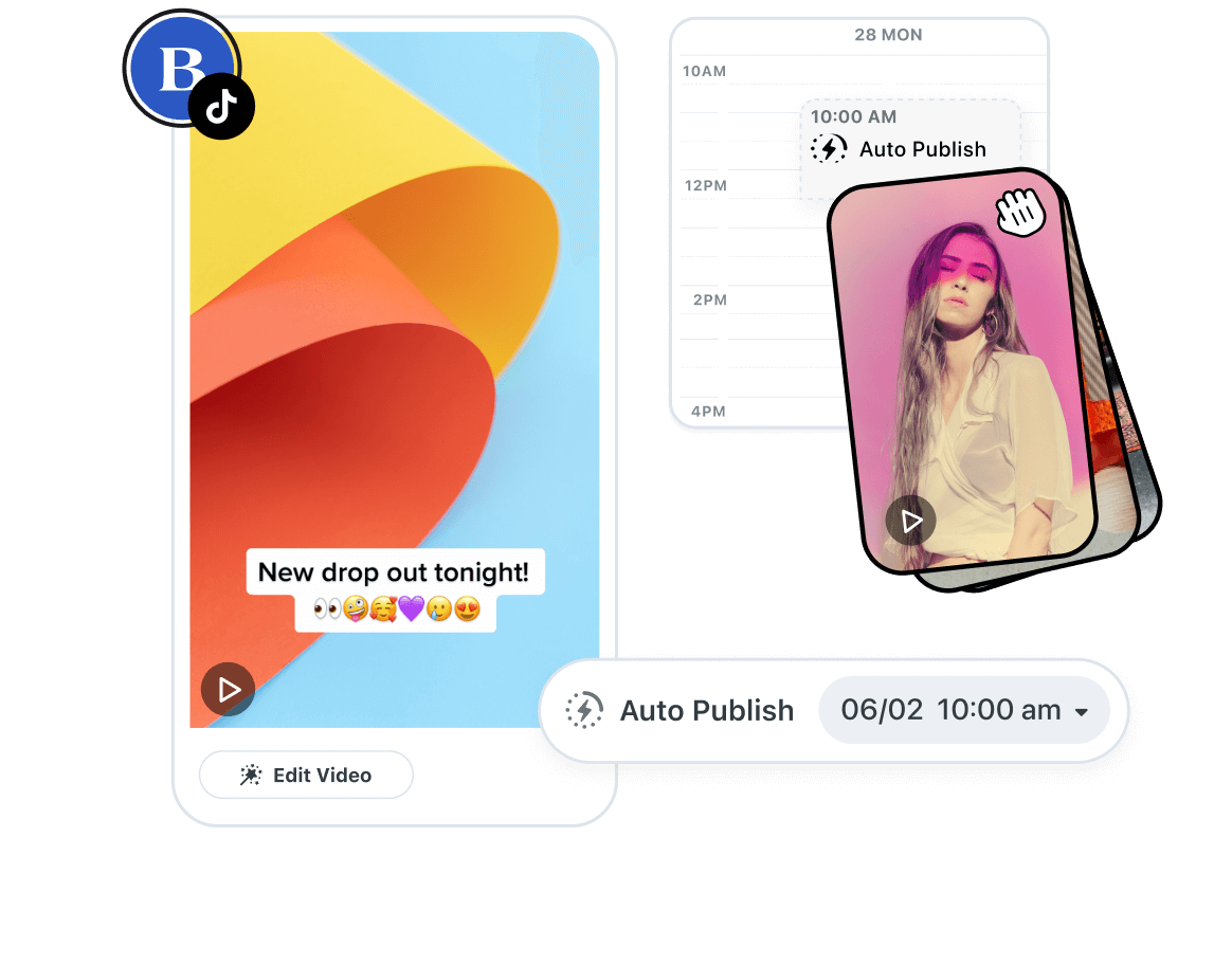 User drags and drops video content into the Later social media scheduler to schedule and post TikTok videos
