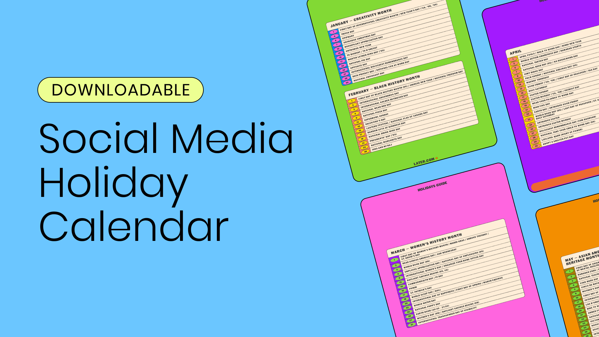 Social media holiday calendar showing examples of socially important dates