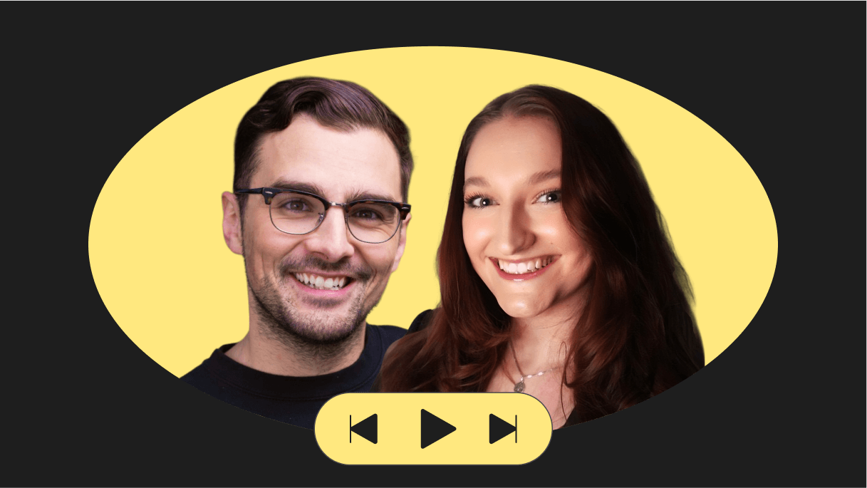 Thumbnail for Later’s influencer marketing webinar 'Cocktails with Clients' featuring Habit Burger & Grill. Shows hosts' headshots on yellow background with media player controls.